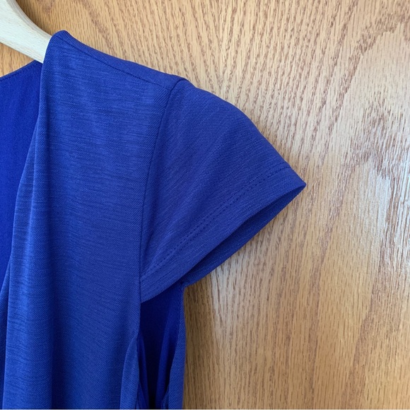 Wrap Dress Fit Flare Bright Blue Size 4 Small Knee Length Short Sleeve V Neck - Picture 9 of 12